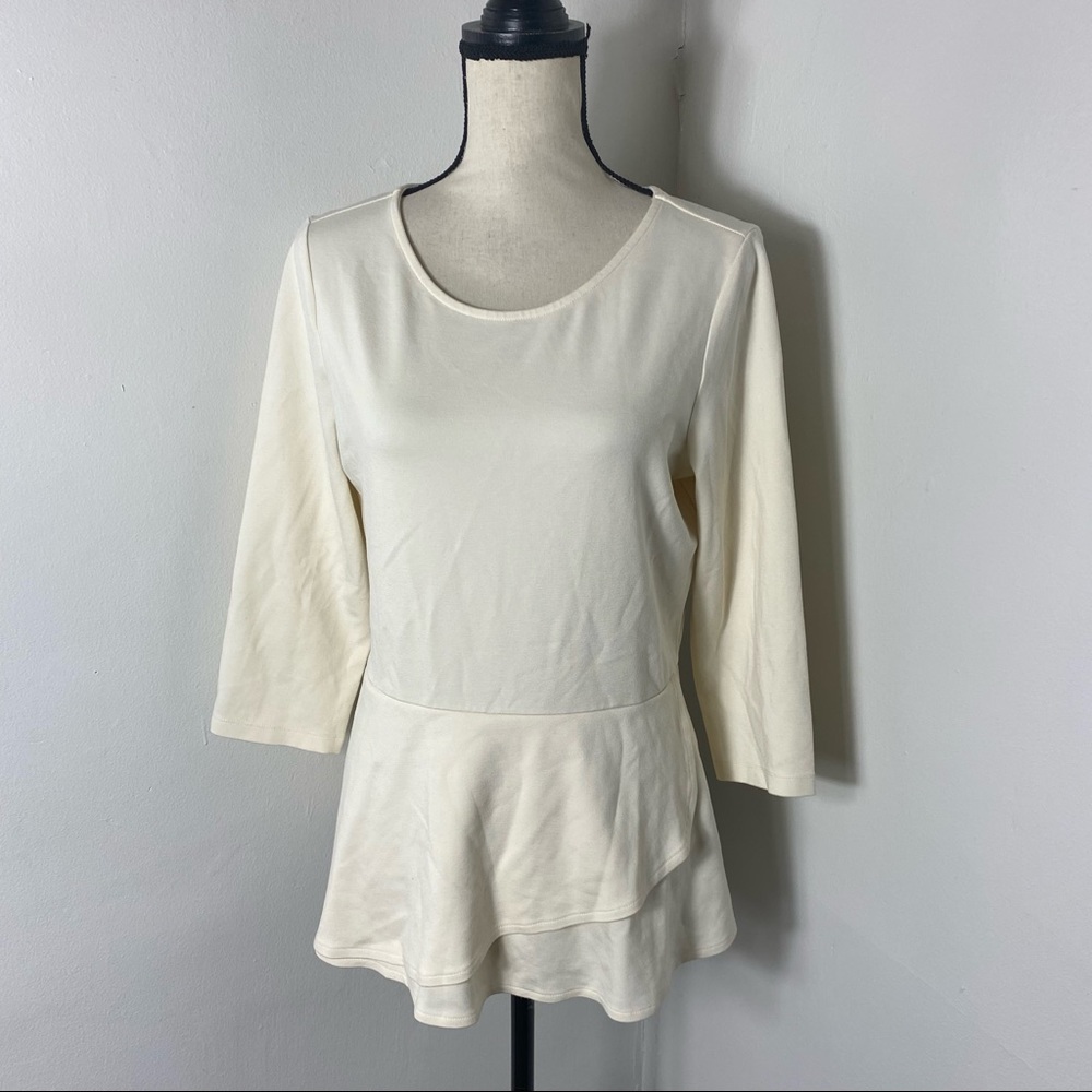 Isaac Mizrahi Cream Peplum Long Sleeve Top